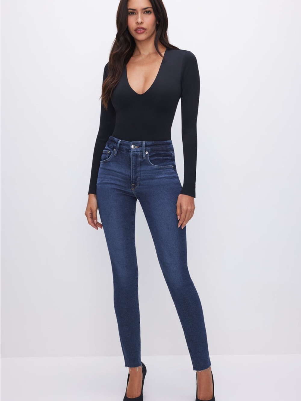 Good American Good Legs Skinny Jeans Size 6 High Rise Stretch Raw Hem
